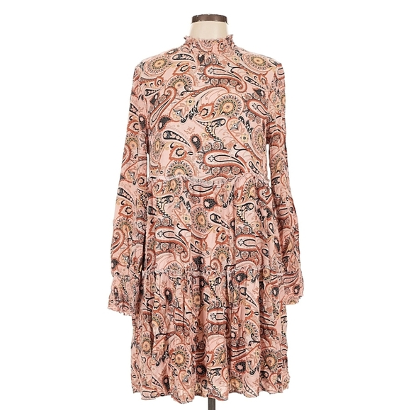 Code Mode Pink Paisley Baby Doll Dress Mock Neck S - Picture 1 of 10